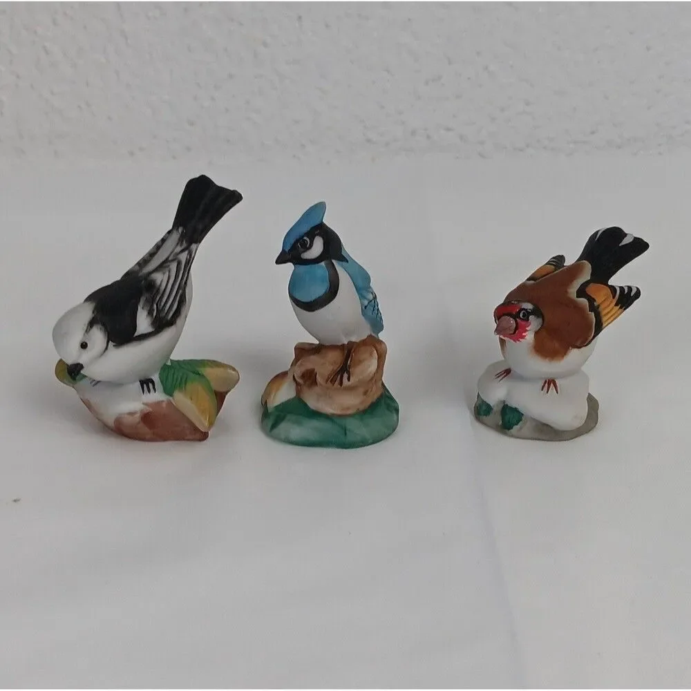 Franklin Mint Garden Bird World Snow Bunting Bluejay Goldfinch Lot Mini Figures
